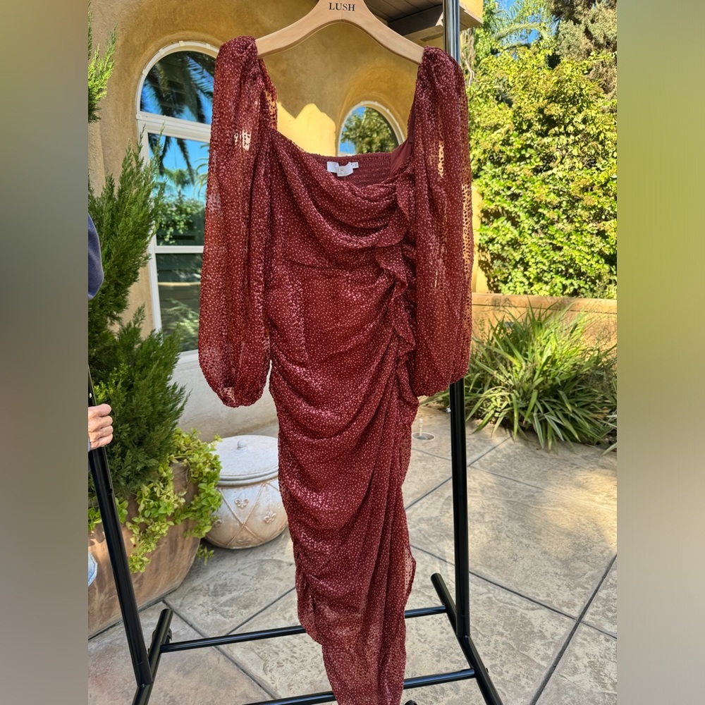 Astr Long Sleeve Burgundy Dress
